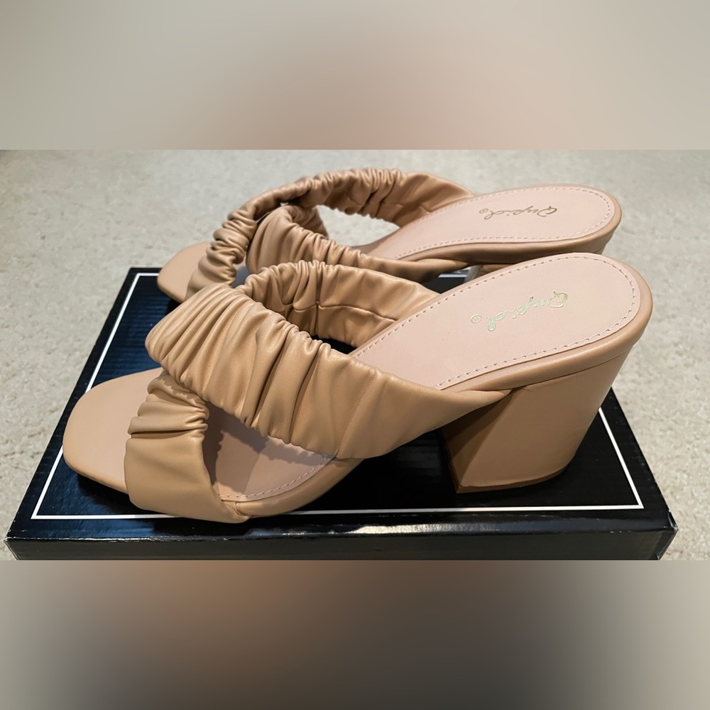 Tetra Crisscross Ruched Block Heeled Sandals